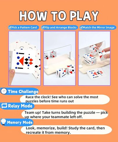 2 Pcs Wooden Mirror Cube Puzzle Game, Pattern Matching Puzzle for Spatial Thinking & Visual Imagination, Educational Board Game Toy for Kids and Adults in Saudi Arabia