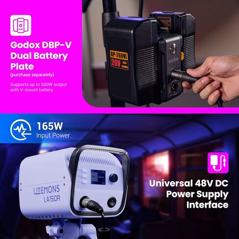 Godox SL150IIIBi 160W ثنائي اللون LED فيديو ضوئي، 2800~6500K CRI/TLCI 96+/97+ LED ضوء استوديو، APP/2.4 جيجا هرتز تحكم لاسلكي، وضع صامت، 9 تأثيرات FX، للتصوير الفوتوغرافي، وإضاءة المقابلة، وتصوير الفيديو in Kuwait