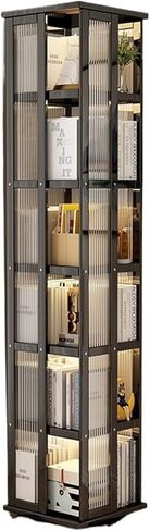 Bookshelf Home Rotating Bookshelf, Floor Type Multi-Functional Shelving, Living Room Modern Simple Multi-Layer Storage Shelf for Living Room Home Office(Brown,S) in Saudi Arabia