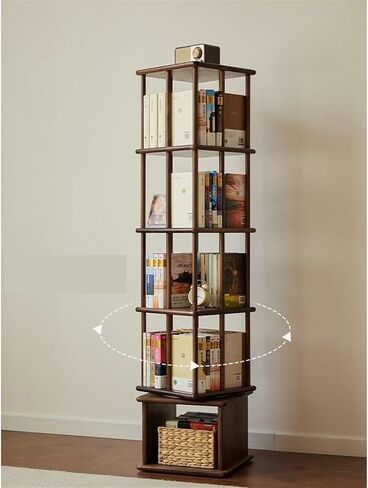 Bookshelf Black Walnut Bookshelf, Floor Shelf, Modern Simple Rotating, 360 Degree Bookcase for Living Room Home Office in Saudi Arabia