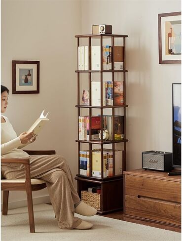 Bookshelf Black Walnut Bookshelf, Floor Shelf, Modern Simple Rotating, 360 Degree Bookcase for Living Room Home Office in Saudi Arabia
