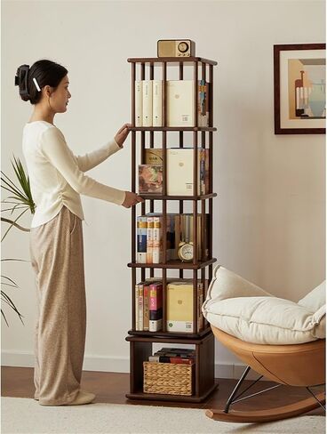 Bookshelf Black Walnut Bookshelf, Floor Shelf, Modern Simple Rotating, 360 Degree Bookcase for Living Room Home Office in Saudi Arabia