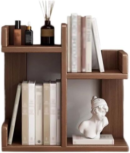 Bookshelf Wooden Desktop Organiser Shelf, Stackable 2 Tier Storage Rack, for Home Dining Table Kitchen or Study Freestanding Display for Living Room Home Office in Saudi Arabia