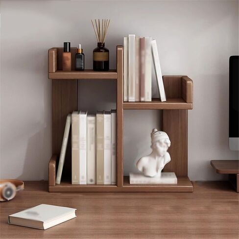Bookshelf Wooden Desktop Organiser Shelf, Stackable 2 Tier Storage Rack, for Home Dining Table Kitchen or Study Freestanding Display for Living Room Home Office in Saudi Arabia