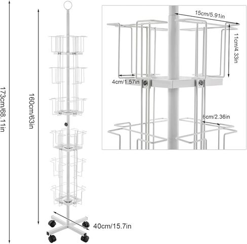 Greeting Card Display Stand, 6-Tier 24-Pocket Rotating Card Holder Display Retail, Floor Rolling Postcard Rack, Metal White Greeting Card Organizer for Stickers Brochures Postcards Gift Cards CDs Etc in Saudi Arabia