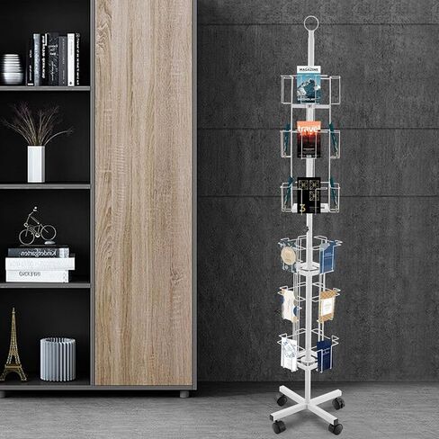 Greeting Card Display Stand, 6-Tier 24-Pocket Rotating Card Holder Display Retail, Floor Rolling Postcard Rack, Metal White Greeting Card Organizer for Stickers Brochures Postcards Gift Cards CDs Etc in Saudi Arabia