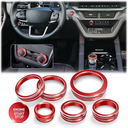 for 2025-2026 Ford Explorer Accessories, 7-Pieces Aluminum Alloy Knob Covers Trim Set (Red) - Push Start Button, Volume, Headlight, Gear Shift, Drive Mode & Rear Air Vents in Saudi Arabia