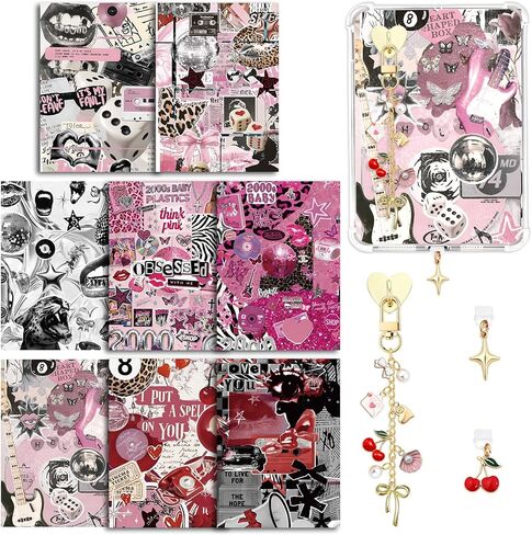 8Pcs Inserts for E-Reader Clear Case and 3Pcs Type-C Dust Plug Charms Set for Kindle, Retro Y2K Leopard Print Cardstock Insert Compatible with Kindle Paper White 11th/12th, 6.8"x4.8" in Saudi Arabia