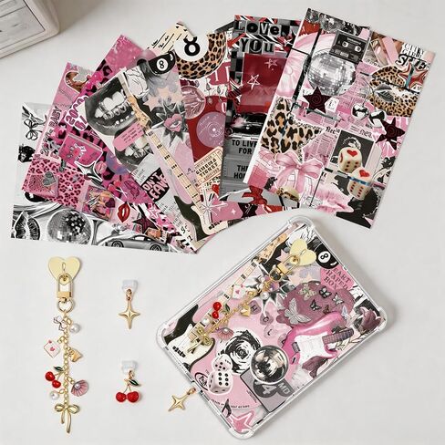 8Pcs Inserts for E-Reader Clear Case and 3Pcs Type-C Dust Plug Charms Set for Kindle, Retro Y2K Leopard Print Cardstock Insert Compatible with Kindle Paper White 11th/12th, 6.8"x4.8" in Saudi Arabia