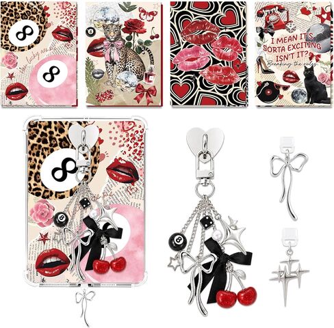 8Pcs Inserts for E-Reader Clear Case and 3Pcs Type-C Dust Plug Charms Set for Kindle, Retro Y2K Leopard Print Cardstock Insert Compatible with Kindle Paper White 11th/12th, 6.8"x4.8" in Saudi Arabia