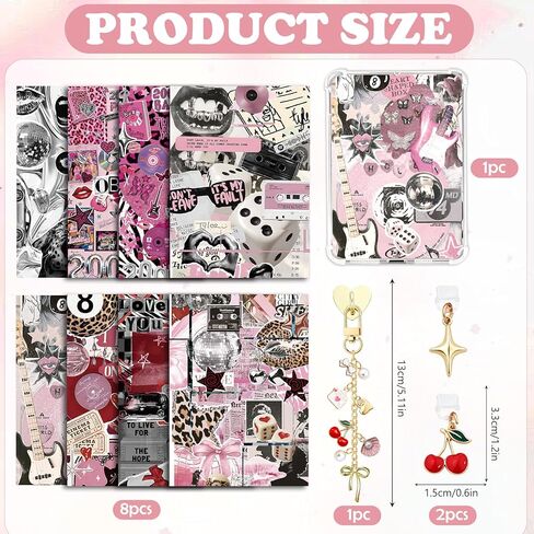 8Pcs Inserts for E-Reader Clear Case and 3Pcs Type-C Dust Plug Charms Set for Kindle, Retro Y2K Leopard Print Cardstock Insert Compatible with Kindle Paper White 11th/12th, 6.8"x4.8" in Saudi Arabia