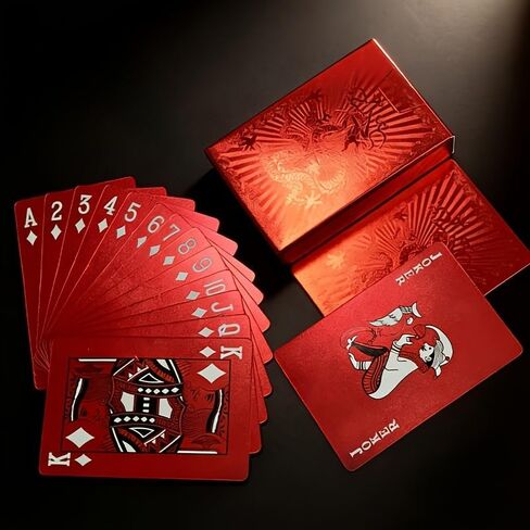 أوراق اللعب من سلسلة Golden Foil Red - مجموعة قياسية مكونة من 54 بطاقة، ورق أساسي أبيض مع طلاء غير لامع، متين للعب البوكر، والعروض السحرية، والمقالب in Kuwait