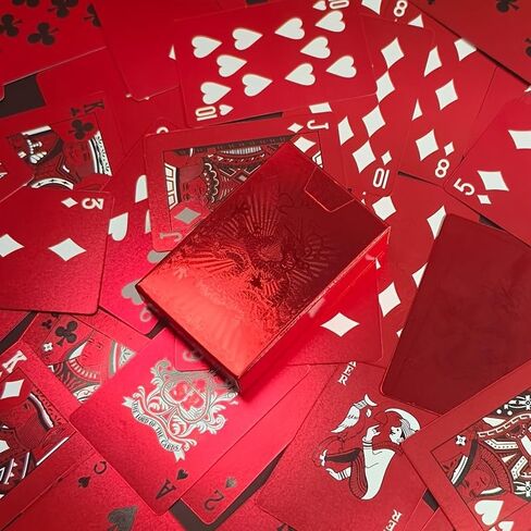 أوراق اللعب من سلسلة Golden Foil Red - مجموعة قياسية مكونة من 54 بطاقة، ورق أساسي أبيض مع طلاء غير لامع، متين للعب البوكر، والعروض السحرية، والمقالب in Kuwait