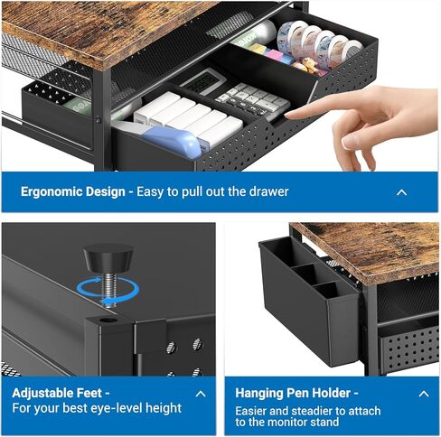 Wood Metal Monitor Riser + Printer Stand for Desk (Brown) in Saudi Arabia