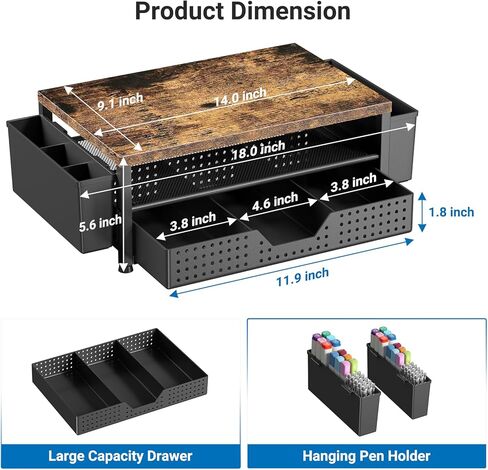 Wood Metal Monitor Riser + Printer Stand for Desk (Brown) in Saudi Arabia