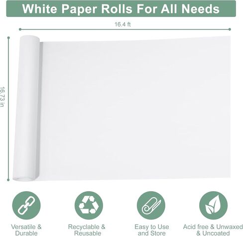 WRJIANGFA White Kraft Paper Roll 16.7" x 16.4 ft | Art Easel Paper Roll for Drawing, Painting & Kids Crafts | Durable Refill Roll for School Projects, Bulletin Board & Gift Wrapping in Saudi Arabia