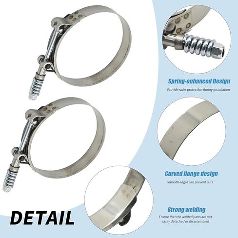 2 Pcs T-Bolt Hose Clamps, 3.5 Inch to 3.8 Inch Adjustable Hose Clamps, Fuel Line Clamp, 304 Stainless Steel Hose Clamps with Springs for Industrial Automotive in Kuwait
