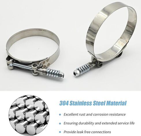 2 Pcs T-Bolt Hose Clamps, 3.5 Inch to 3.8 Inch Adjustable Hose Clamps, Fuel Line Clamp, 304 Stainless Steel Hose Clamps with Springs for Industrial Automotive in Kuwait