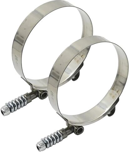 2 Pcs T-Bolt Hose Clamps, 3.5 Inch to 3.8 Inch Adjustable Hose Clamps, Fuel Line Clamp, 304 Stainless Steel Hose Clamps with Springs for Industrial Automotive in Kuwait