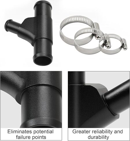 Radiator Coolant Y-Pipe Fit for Ford F250 F350 F450 F550 E350 E450 Excursion 6.0L Diesel - Black Weldless Aluminum Coolant Hose Connector Replacement 2003-2010 in Saudi Arabia