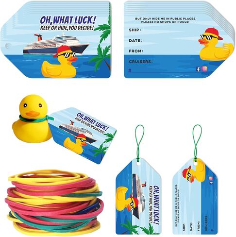 50 Pcs Ducking Game Cards, Cruising Rubber Duck Tags for Ducks, 50 Rubber Bands, 3.34 x 1.96 Inches for Cruise Ship (Cruise Tags) in Saudi Arabia