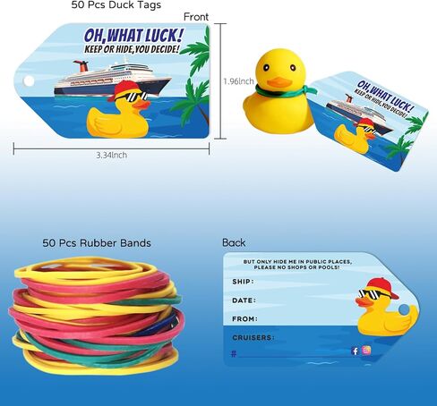 50 Pcs Ducking Game Cards, Cruising Rubber Duck Tags for Ducks, 50 Rubber Bands, 3.34 x 1.96 Inches for Cruise Ship (Cruise Tags) in Saudi Arabia