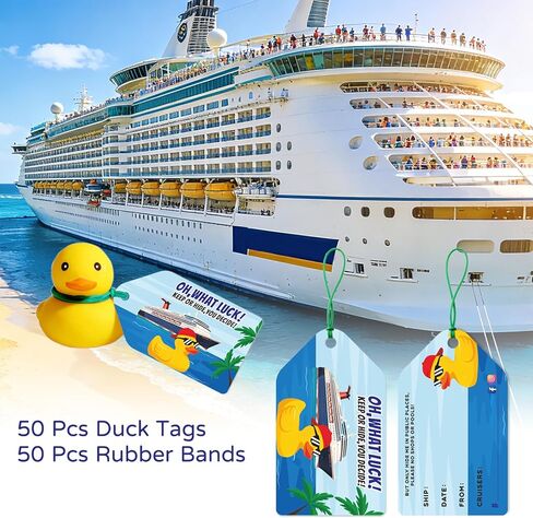 50 Pcs Ducking Game Cards, Cruising Rubber Duck Tags for Ducks, 50 Rubber Bands, 3.34 x 1.96 Inches for Cruise Ship (Cruise Tags) in Saudi Arabia