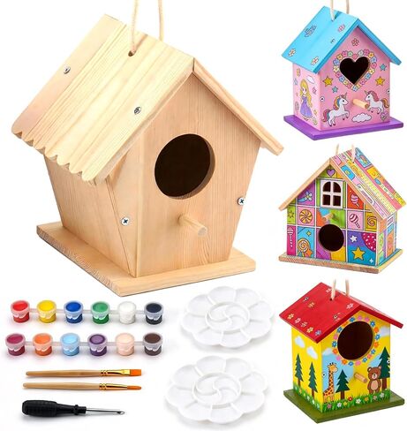 AluAbi 2 Pack DIY Bird House Kit, Thickened Wooden Birdhouse Crafts for Kids with Paints Brushes Screwdriver, DIY Arts and Crafts for Children, DIY Birdhouse Set for Halloween Christmas Birthday in Saudi Arabia
