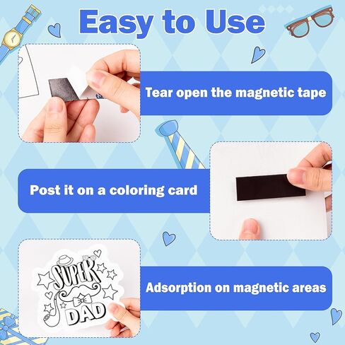 Father's Day Coloring Arts Crafts Kits - 30Pcs Color Your Own Happy Father's Day Magnets for Kids DIY Beard Trophy Coloring Magnets for Holiday Party Fridge Refrigerator School Activities Decorations in Kuwait