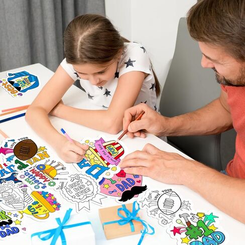 Father's Day Coloring Arts Crafts Kits - 30Pcs Color Your Own Happy Father's Day Magnets for Kids DIY Beard Trophy Coloring Magnets for Holiday Party Fridge Refrigerator School Activities Decorations in Kuwait