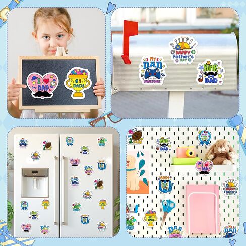 Father's Day Coloring Arts Crafts Kits - 30Pcs Color Your Own Happy Father's Day Magnets for Kids DIY Beard Trophy Coloring Magnets for Holiday Party Fridge Refrigerator School Activities Decorations in Kuwait