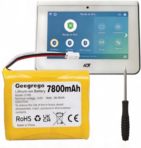 بطارية بديلة مطورة 300-10186 للوحة الذكية ADT Command ADT5AIO-1/2/3، ADT7AIO-1 ولوحة مفاتيح نظام أمان المنزل هانيويل ADT2X16AIO-1/2، 7800 مللي أمبير 3.6 فولت/4.2 فولت in Kuwait