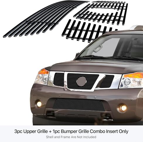 APS متوافق مع شعار Nissan Armada 2008-2015 Show الرئيسي العلوي السفلي المصد الفولاذ المقاوم للصدأ الأسود 8x6 أفقي البليت الأمامي شواية مصبغة إدراج كومبو S18-J97776N in Kuwait