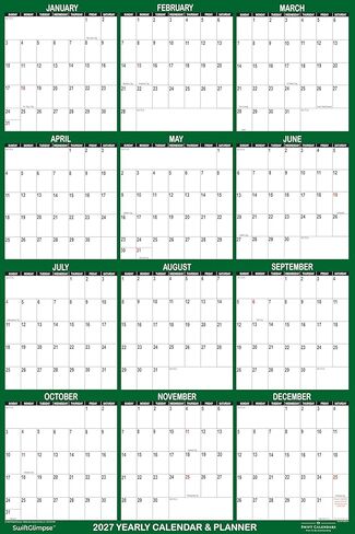 32" x 48" SwiftGlimpse 2027 Wall Calendar Erasable Large Wet & Dry Erase Laminated 12 Month Annual Yearly Wall Planner, Reversible, Horizontal/Vertical, GREEN in Kuwait