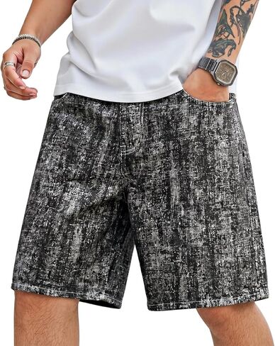 Heyfanee Mens Baggy Jean Shorts Loose Fit Long Denim Shorts 9 Inch Inseam in Saudi Arabia