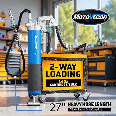 Bravex Grease Gun Heavy Duty 6000 PSI مع قارنة التوصيل سريعة التحرير بقبضة مسدس الشحوم مع سعة 14 أونصة - خرطوم مرن طويل 27 بوصة in Kuwait