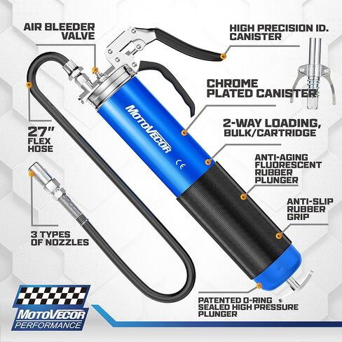 Bravex Grease Gun Heavy Duty 6000 PSI مع قارنة التوصيل سريعة التحرير بقبضة مسدس الشحوم مع سعة 14 أونصة - خرطوم مرن طويل 27 بوصة in Kuwait