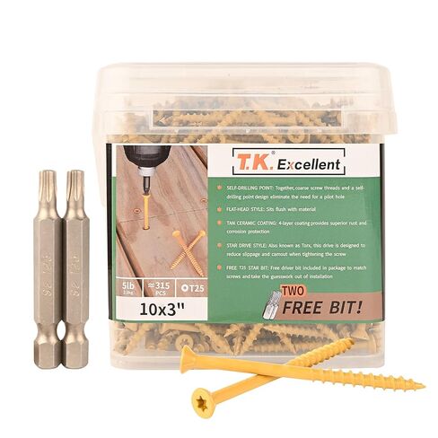 T. K. Excellent Deck Screws 3 Inch, Wood Screws #10 x 3"Rust Resistant, 315 PCS, Exterior Epoxy Coated, Outdoor Decking Screws, Torx/Star Drive Head Screw in Saudi Arabia