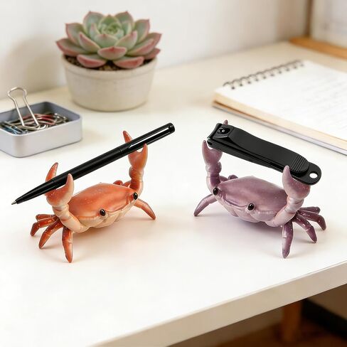 Cute Desk Crab Pen Holder Set (4pc) - Creative Weightlifting Crab Pencil Stand, Office Organizer for Small Items, Fun Desk Decor in Saudi Arabia