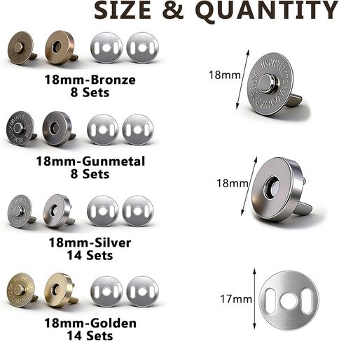 44 Sets 18mm 4 Color Magnetic Buttons, Clasps Snaps Fastener DIY Craft Sewing Buttons Knitting Buttons Sets, Magnetic Snaps for Sewing, Purses, Craft, Bags, Totes, Clothes and Leather Q-115 in Saudi Arabia