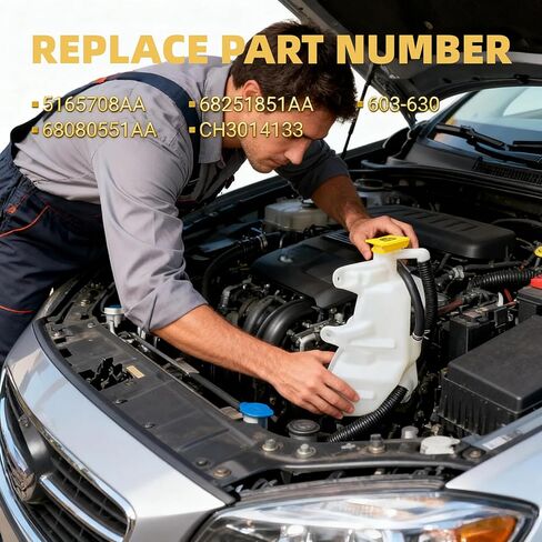 603-630 Engine Coolant Overflow Recovery Tank, White Plastic, Compatible with for Grand Cherokee, Dodge Durango2011-2021,Replace OEM:68080551AA, 68251851AA,5165708AA,2 Years Warranty in Saudi Arabia
