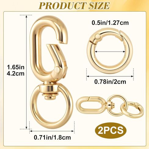 2 Sets Double Opening Keychain Clip, Metal Keychain Ring, Swivel Clasp Clips for Lanyards DIY Crafts Making Luggage Purse Bags Accessories- Gold in Saudi Arabia