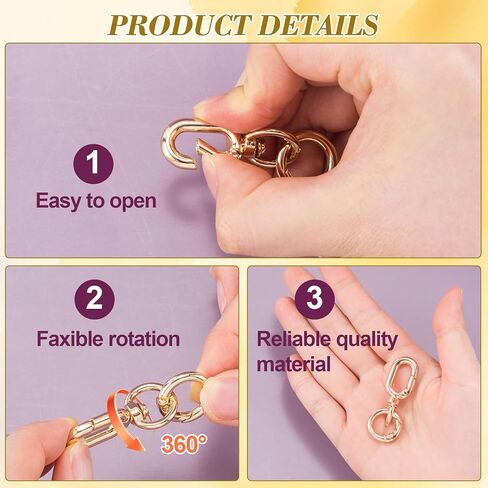2 Sets Double Opening Keychain Clip, Metal Keychain Ring, Swivel Clasp Clips for Lanyards DIY Crafts Making Luggage Purse Bags Accessories- Gold in Saudi Arabia