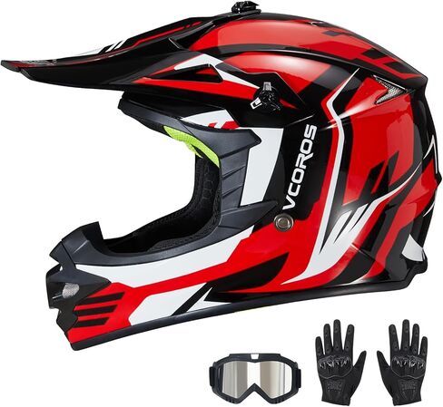 VCOROS Kids Dirt Bike Helmet Youth Motorcycle Helmet, RY001 Kids Motorcycle Full Face Helmet for ATV BMX UTV Off-Road Dirtbike Helmet with Goggles Gloves DOT Approved in Kuwait