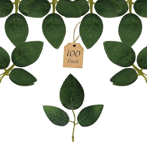 100 Pcs Artificial Flowers Green Leaf Bulk Faux Greenery Silk Fake Rose Leaves Bouquet Garland Wreath Floral Arrangement Supplie DIY Craft (Large 6-Leaves Rose Leaf Green) in Saudi Arabia