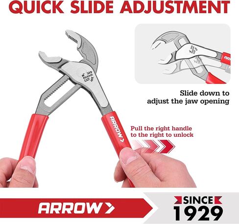 Arrow 8" V-Jaw Groove Joint Pliers, Quick Adjustable Water Pump Pliers with 18 Positions, CR-V Steel, for Plumbing, Automotive, Mechanical Repair and Household Use in Kuwait