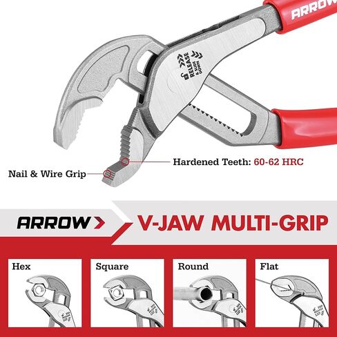 Arrow 8" V-Jaw Groove Joint Pliers, Quick Adjustable Water Pump Pliers with 18 Positions, CR-V Steel, for Plumbing, Automotive, Mechanical Repair and Household Use in Kuwait
