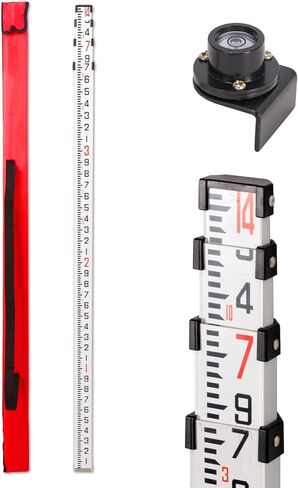 16 ft Aluminum Grade Rod – Telescoping 3-Section Leveling Rod with Bubble Level, Dual-Sided Markings for Precise Measurement (5 M/16 ft, 10ths) in Saudi Arabia