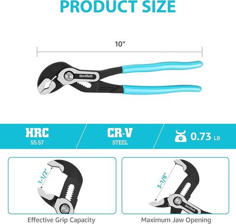 DURATECH 10-Inch Water Pump Pliers, Quick-Adjust Groove Joint with V-Jaw Design, Tongue-and-Groove Pliers, Premium CR-V Steel, Comfort Grip for Plumbing, DIY & Home Use in Kuwait