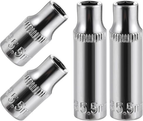 4-Piece 5.5mm Socket Set, 1/4-Inch Drive, 6-Point, Deep *2 & Shallow *2 Sockets, Corrosion Resistance, Compatible with Standard Ratchet Wrenches and Tools in Saudi Arabia